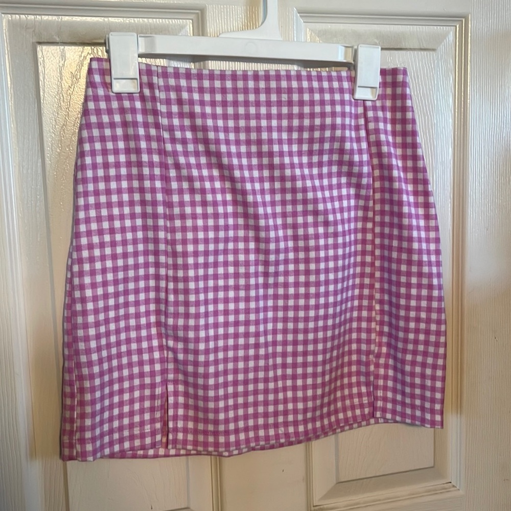 Pink plaid skirt